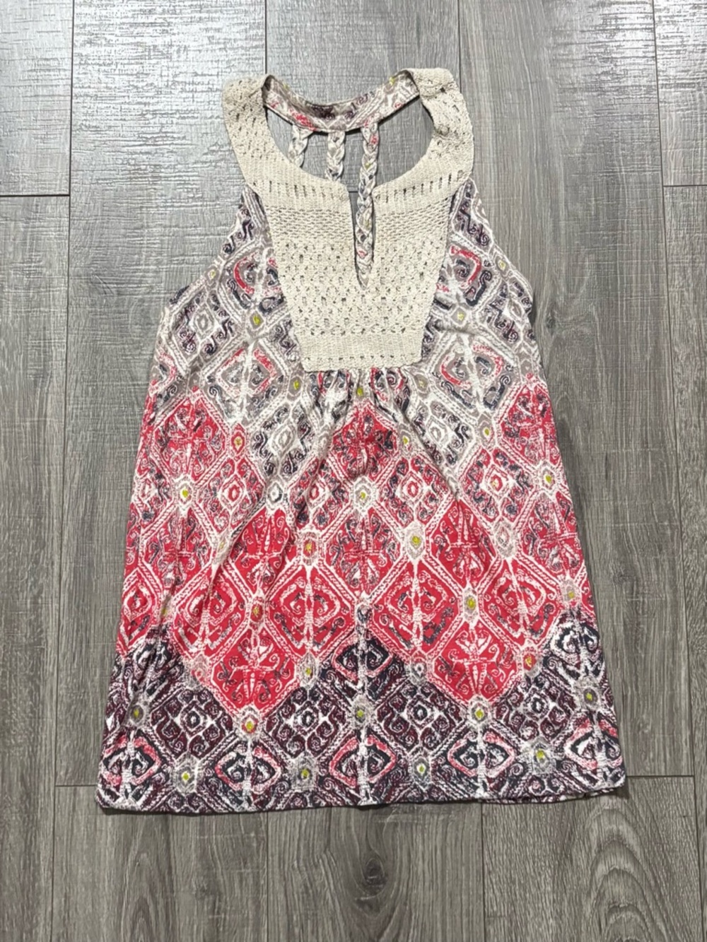 Lucky Brand Red & Black Geometric Medallion Tank with Crochet Neckline Size XS